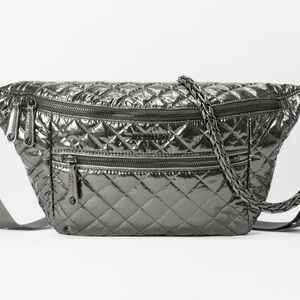 MZ Wallace Quilted Metallic Silver Crossbody Belt Bag